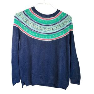 Talbots Blue Fair Isle Sweater Size Large Petit